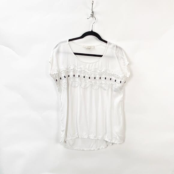 LOFT Small Womens White Black Crochet Detail Pullover Top Blouse - Picture 1 of 8